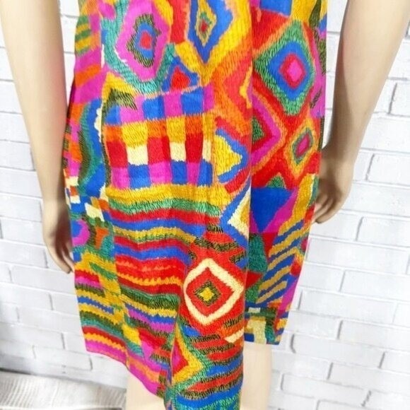 Farm Rio Mixed Patchwork Geometric Button Front Mini Dress Multicolor | Size L - Picture 14 of 16